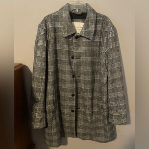 American Eagle Outfitters Men's Black and White Checkered Trench Coat